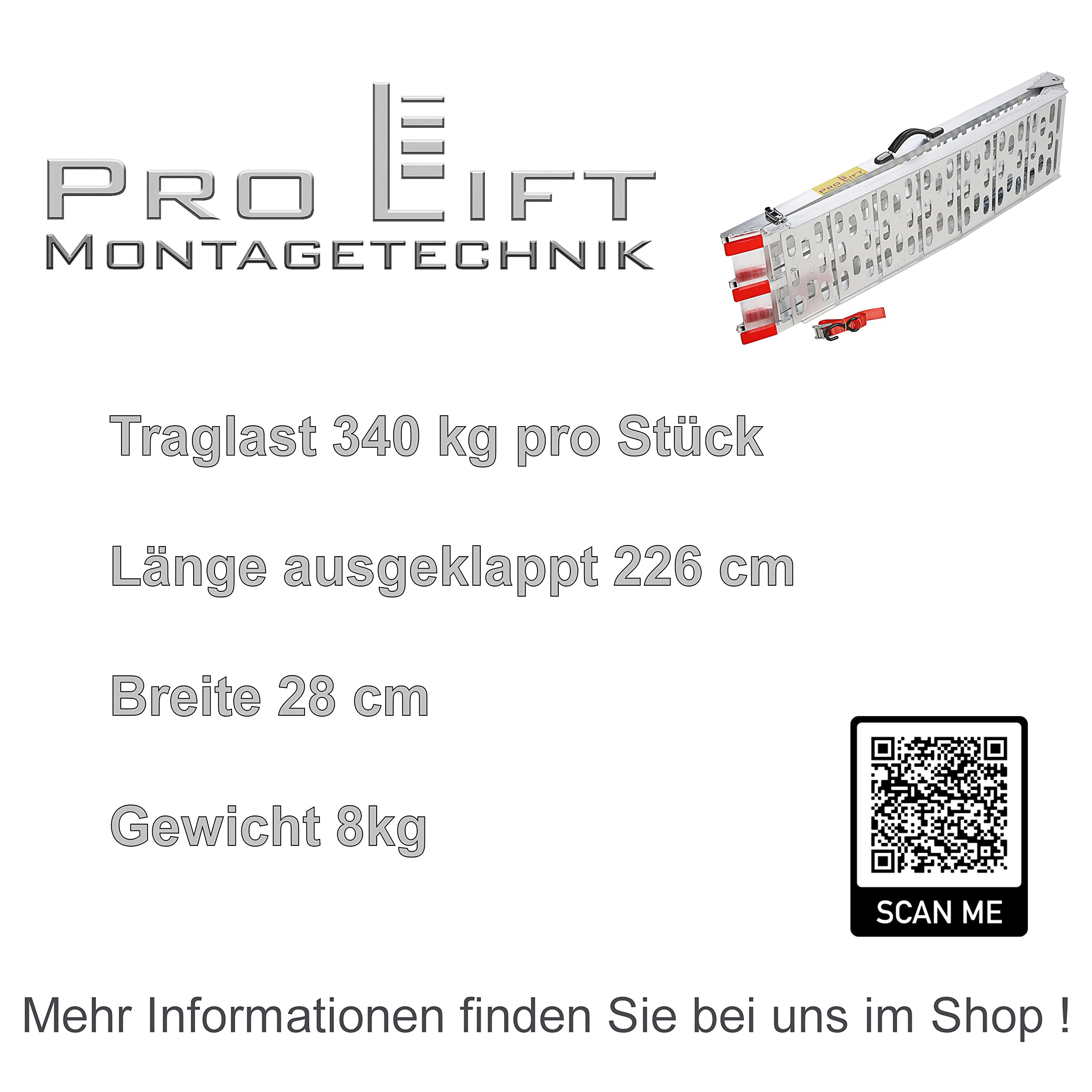 Auffahrrampe 340kg faltbar Verladerampe Verladeschiene Aluminium Laderampe Antirutsch Motorrad ATV Quad Auto PKW