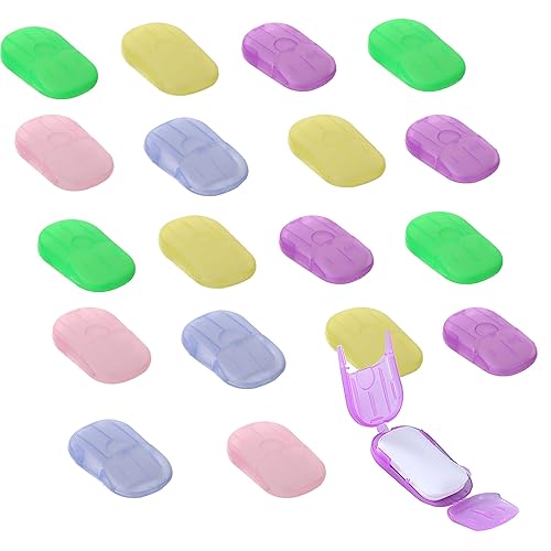 XXYXXY 20 cajas (400 hojas) portátil desechable de viaje jabón de mano hoja de papel lavado a mano hoja de jabón de papel de baño (color al azar)