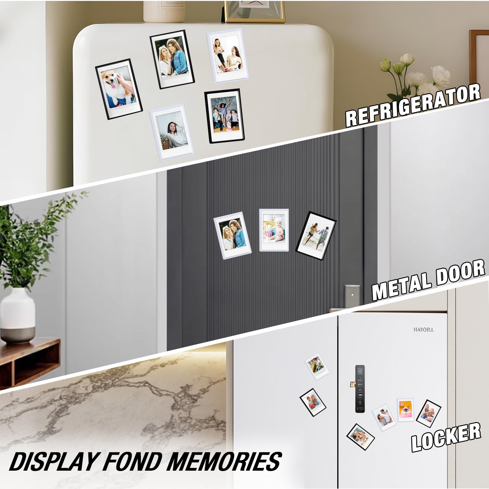 10 sztuk mini magnetycznych ramek na zdjęcia, 9,3 x 6,4 cm, magnetyczne ramki na zdjęcia, do lodówki, wielokrotnego użytku, magnesy do Polaroid Instax Mini 11/9/8, pocztówki (czarne)