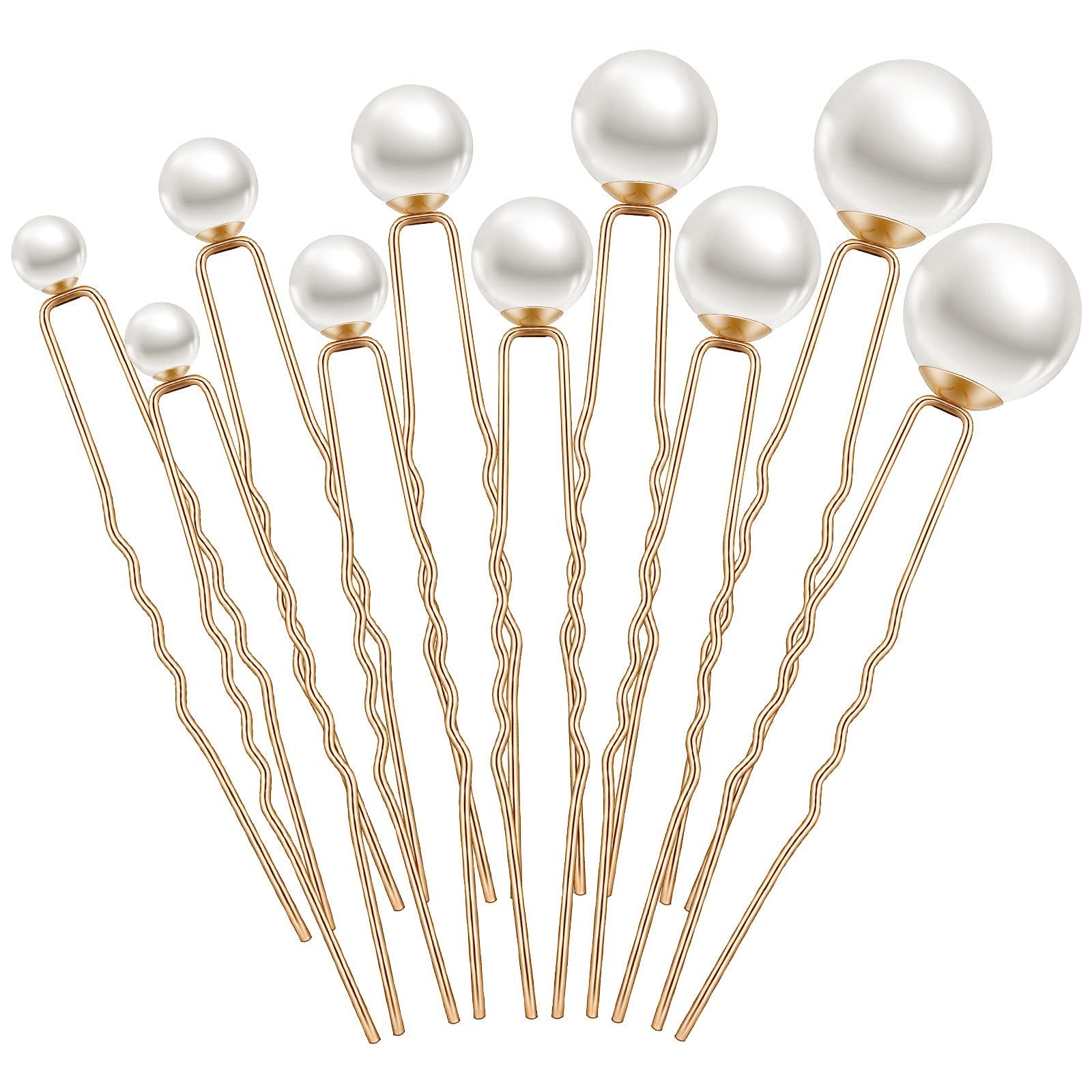 16 Pieces Wedding Pearl Hair Pins Bridal Hair Pearls U Shape Pearl Bobby Pins for Bride Bridesmaid Women Girls Gold