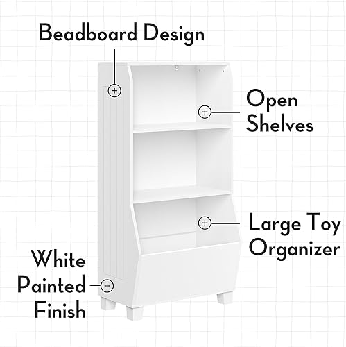 Miniatura 3 de RiverRidge Estantería para niños con contenedor de almacenamiento de verduras y 2 estantes abiertos y 2 contenedores de tela aguamarina, organizador