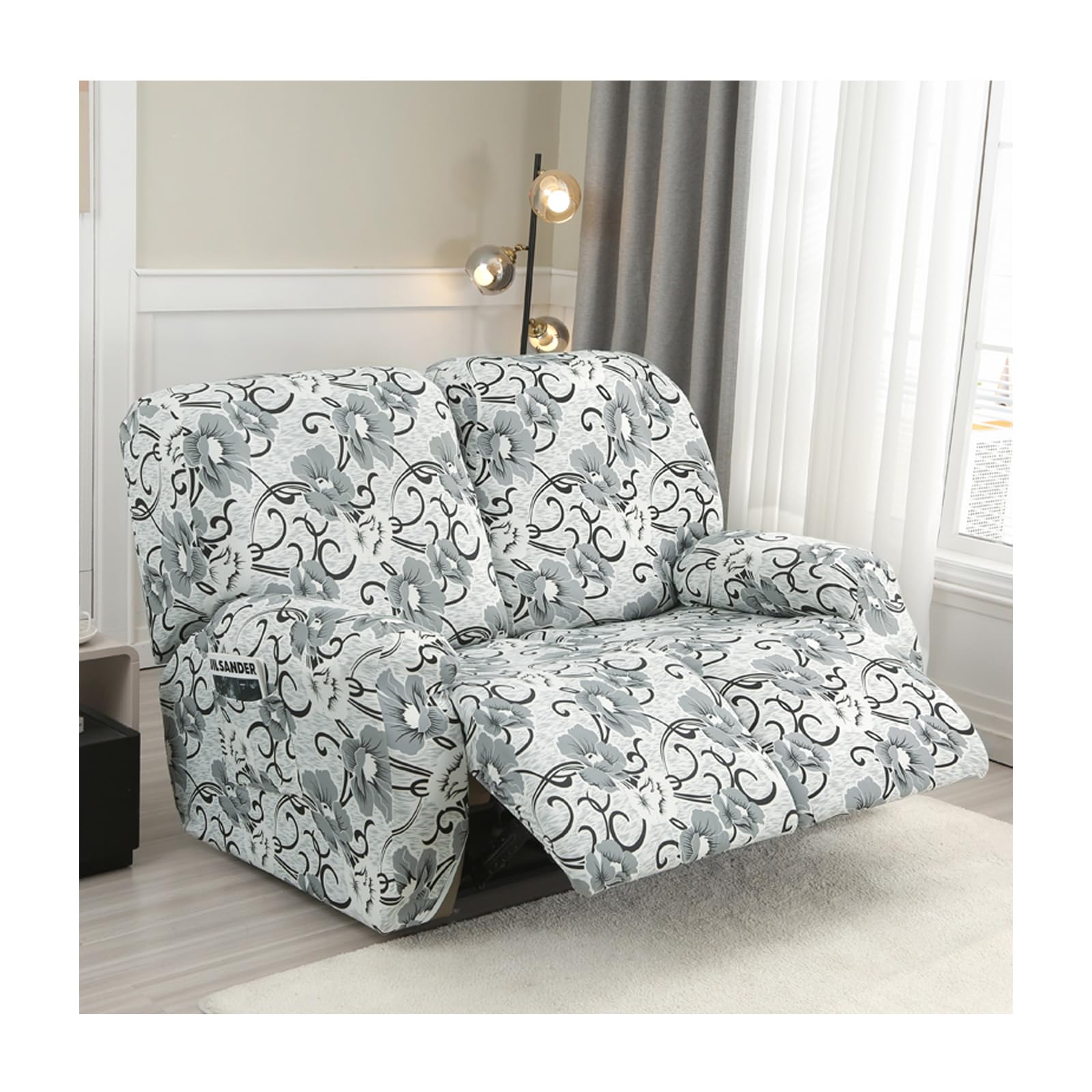 HYPIQQ Stretch Recliner Cover Recliner Couch Cover Floral Pattern Recliner Chair Covers Slip Covers for Reclining Sofas with Elastic Bottom,Pattern 07,2 Seat