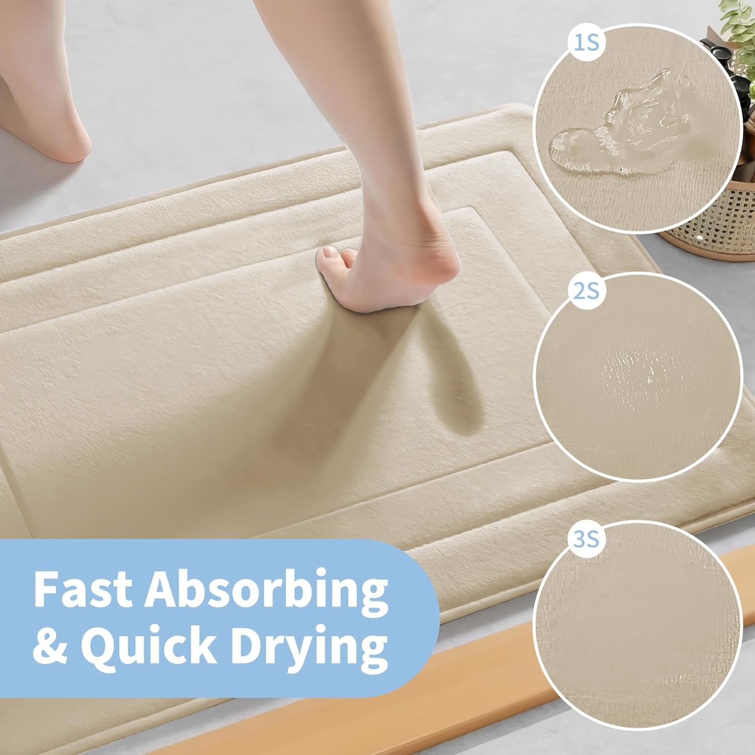 Cupic Cupid Super Soft Memory Foam Bath Mat, Khaki Bathroom Rugs, Non Slip Bath Mats for Bathroom Floor, Machine Washable Rugs for Shower & Tub, Quick Dry Bath Carpet for Decor, 24" x 16" - Image 5