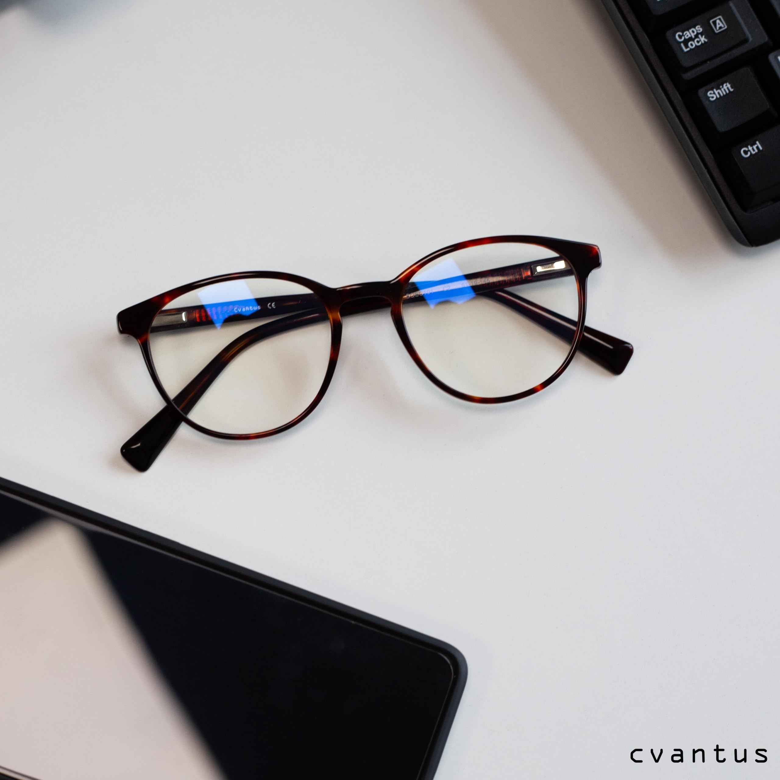 Cvantus Premium Blaulichtfilter Brille Herren & Damen | Blaulicht- und UV-Blocker, Antireflex, Antistatisch | Tortoiseshell Blaulichtfilter Brille Rund| Verschreibungsqualität - Gemacht von Optikern