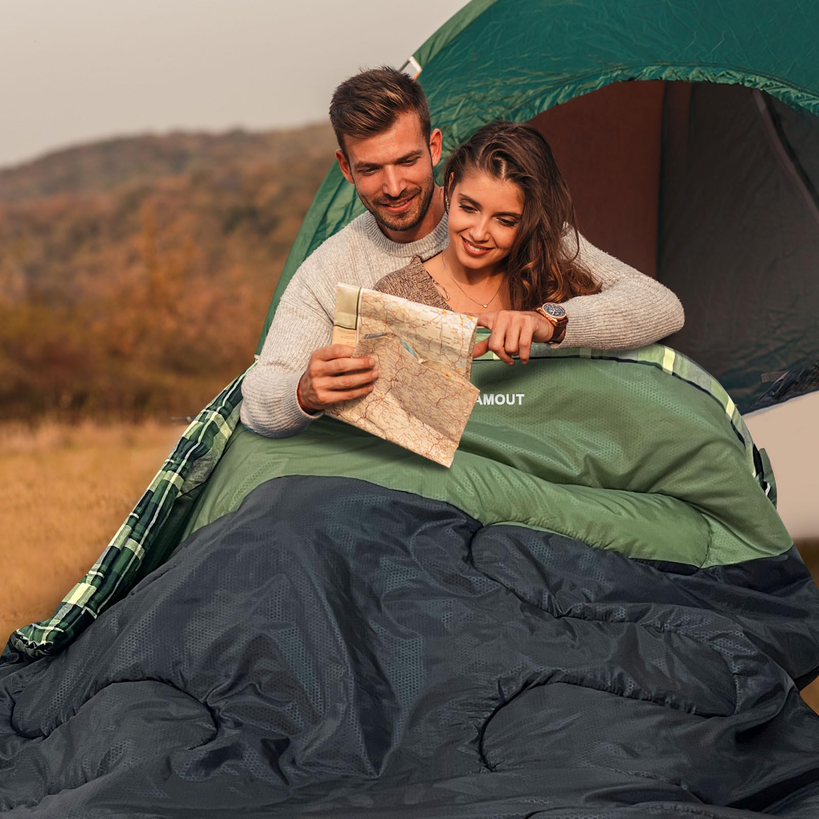 Saco de Dormir Doble de Franela de algodón 220 x 150 cm para Adultos 3-4 Estaciones Saco de Dormir Doble para Exteriores Mantente Caliente Impermeable para Camping Senderismo o Senderismo