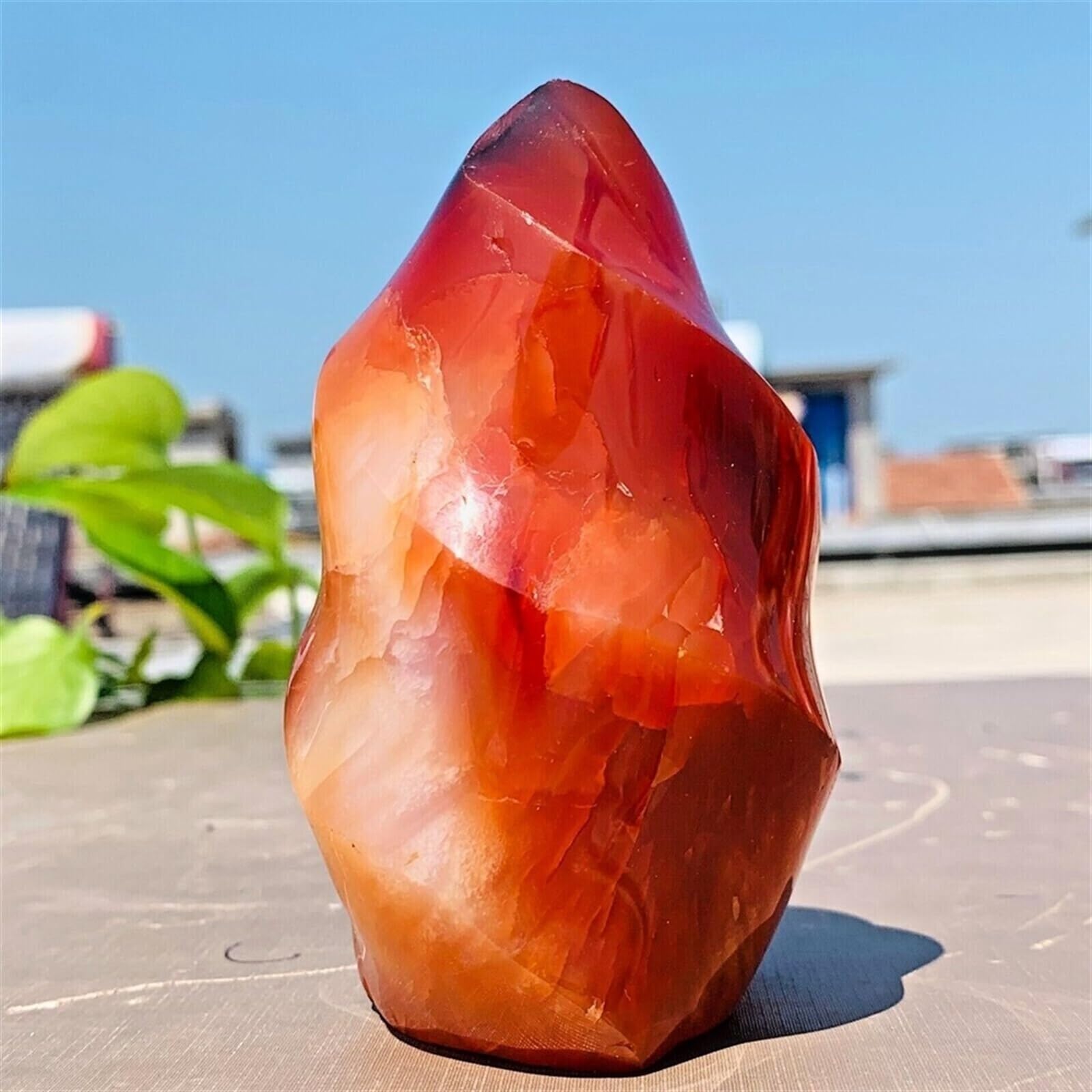 WAHOM Natural Carnelian Flame Quartz Crystal Obelisk Wand Point Tower Healing (Size : 100-150g)