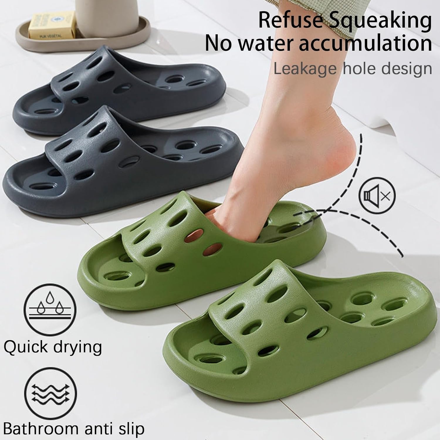Adisputent Bathroom Slippers for Women and Men Non-Slip Quick Drying ...