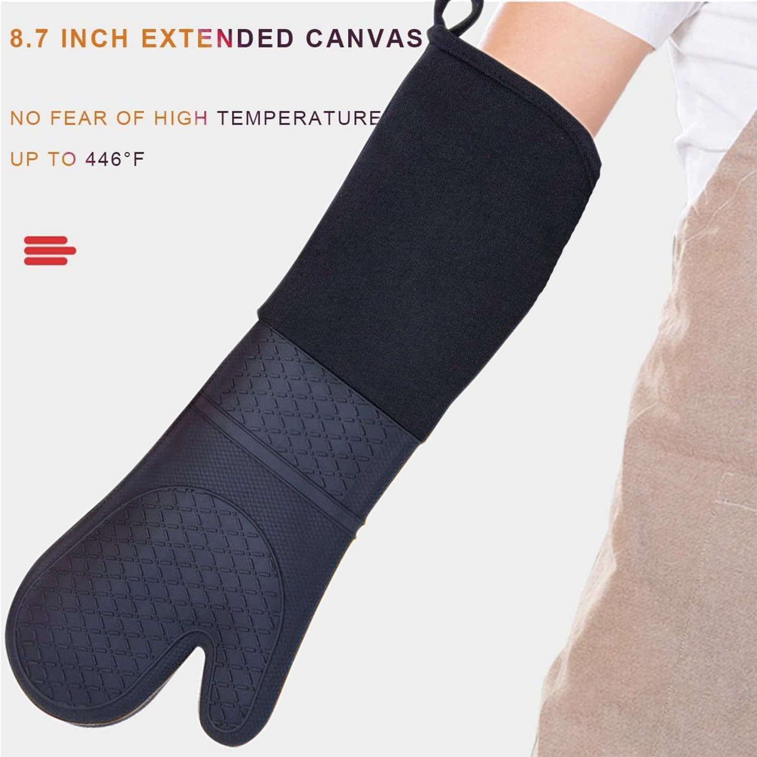 Guanti da forno professionali in silicone, 1 paio extra lunghi, resistenti al calore, da cucina, con fodera in cotone trapuntato