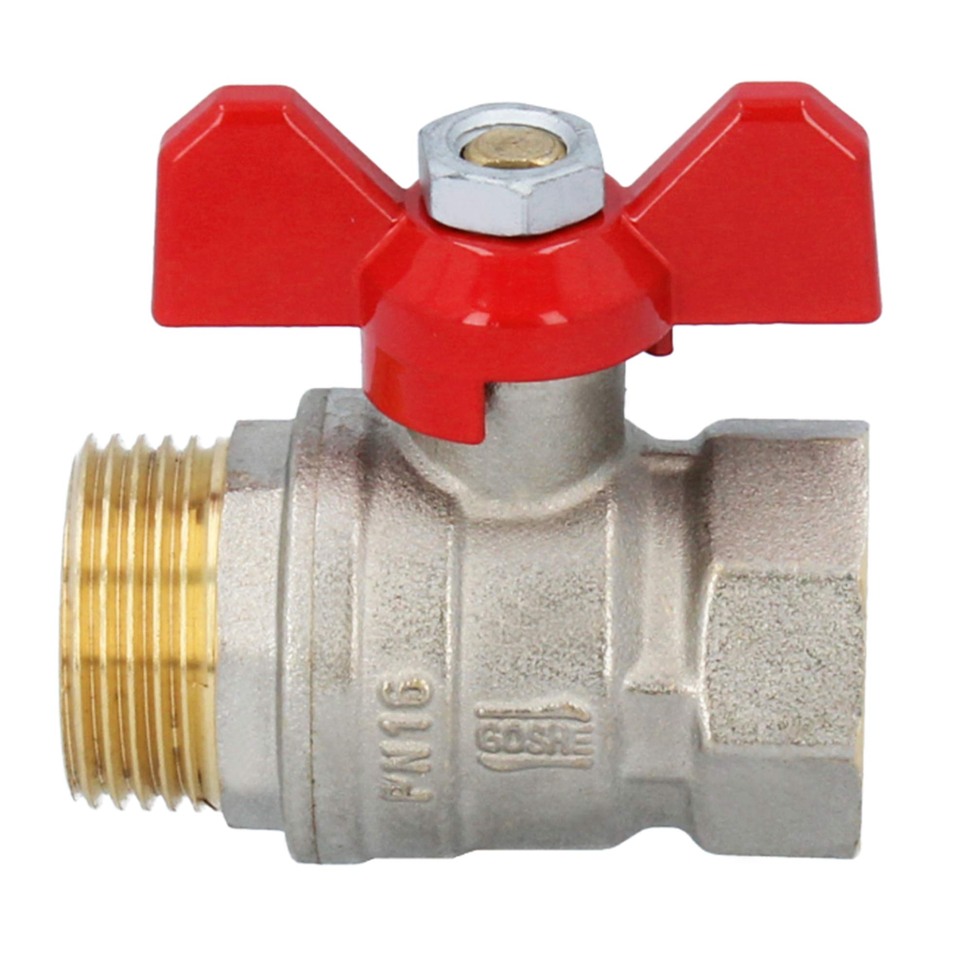 Delamiya 2 Stück Messing-Kugelhahn 3/4 Zoll – Flügelgriff Rot – IG/AG – Voller Durchgang – DN20 PN16 – Für Wasserleitungen, Garten, Regentonne – Temperatur -20 Bis +110 °C