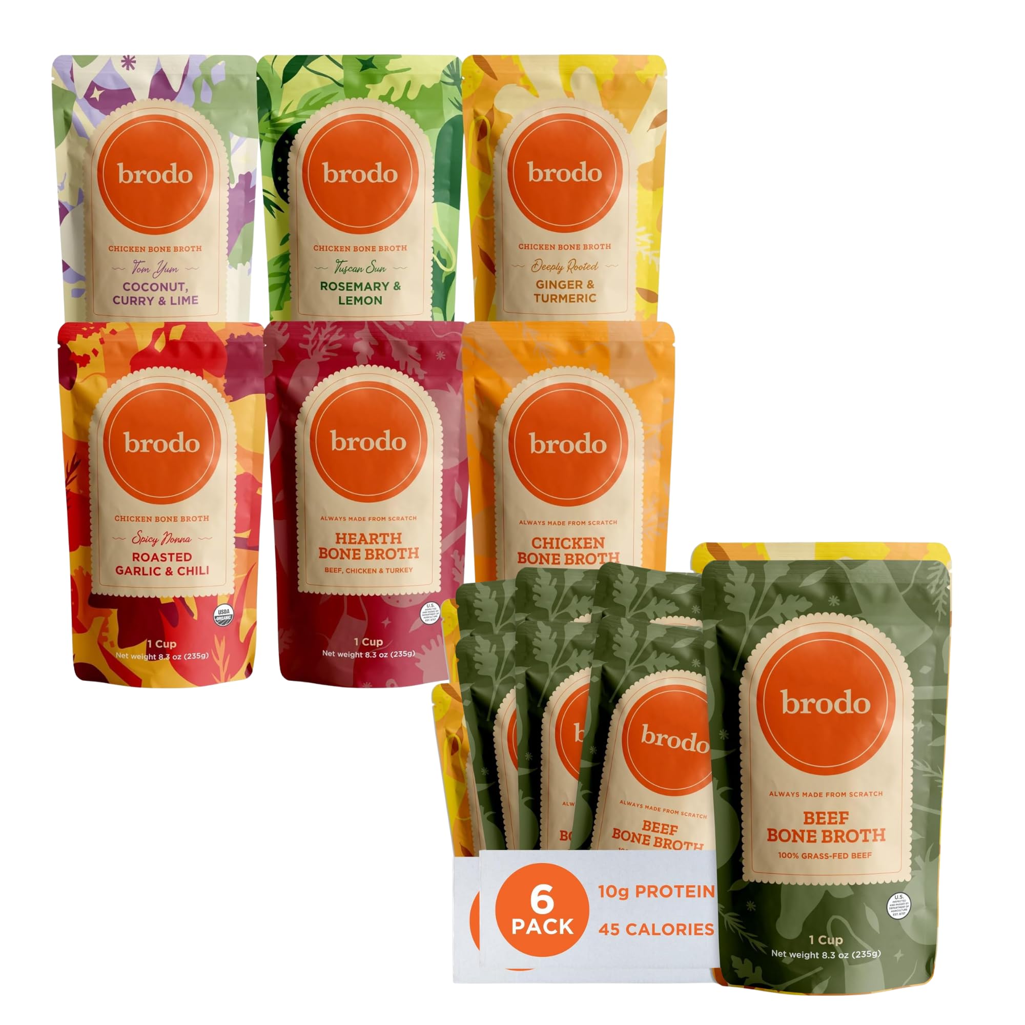 Brodo Broth Bundle with Variety Pack and Grass-Fed Beef Bone Broth, 8.3 oz (12 Cups Total)