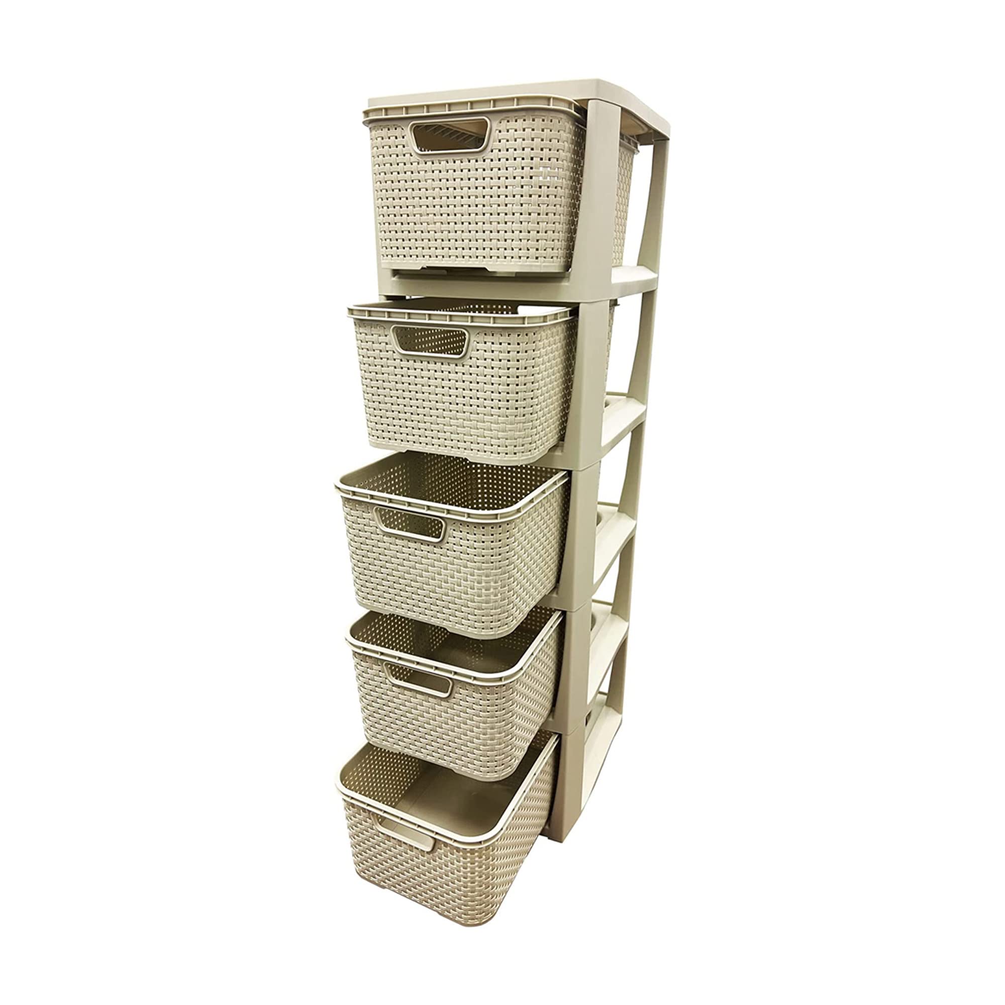 Large Modular 5 Drawer Cream Rattan Home Office Schools Storage Tower Unit (1)