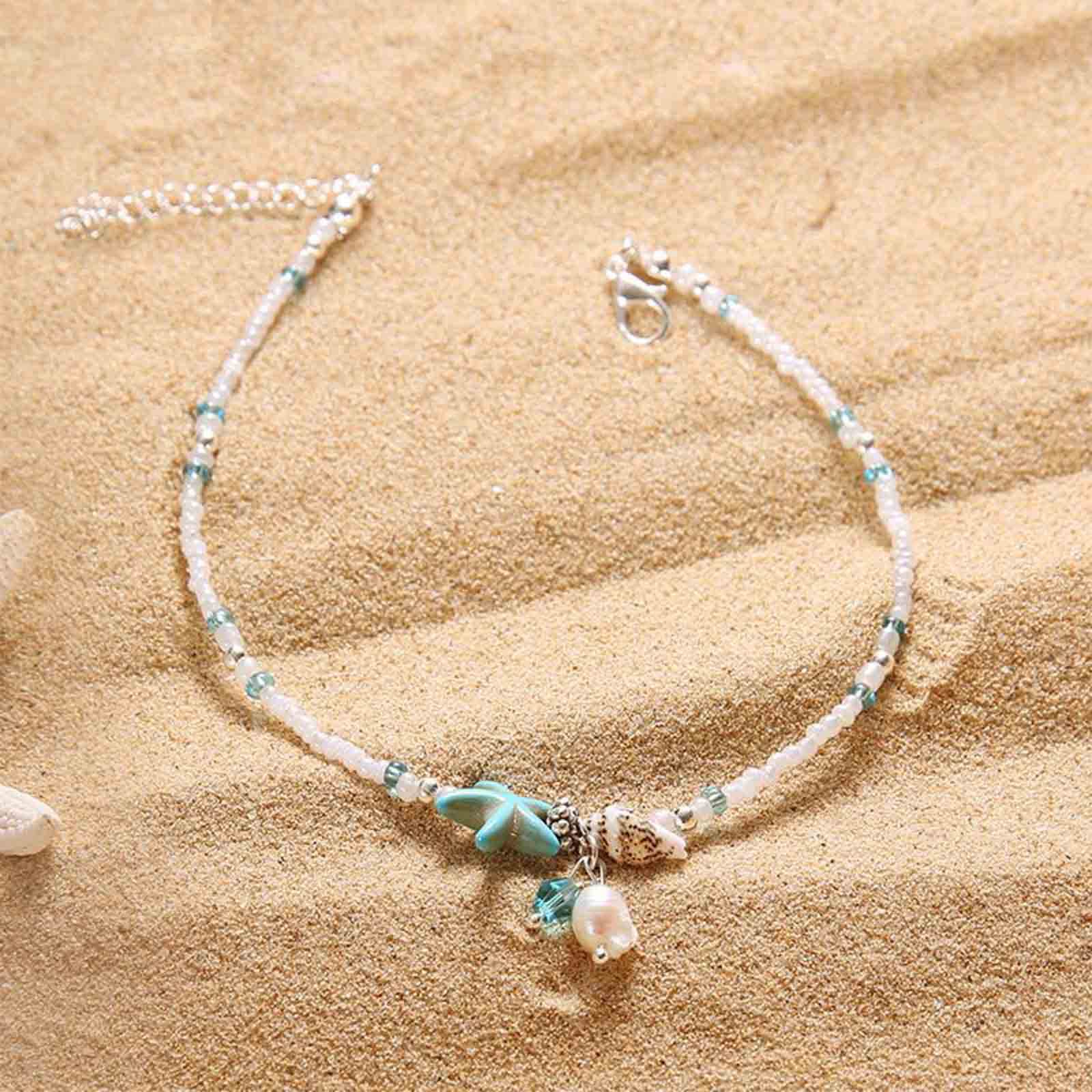 Cavigliera Boho Con Conchiglia E Stella Marina – Perla Bianca E Catenina Perle, Gioiello Estivo Donna