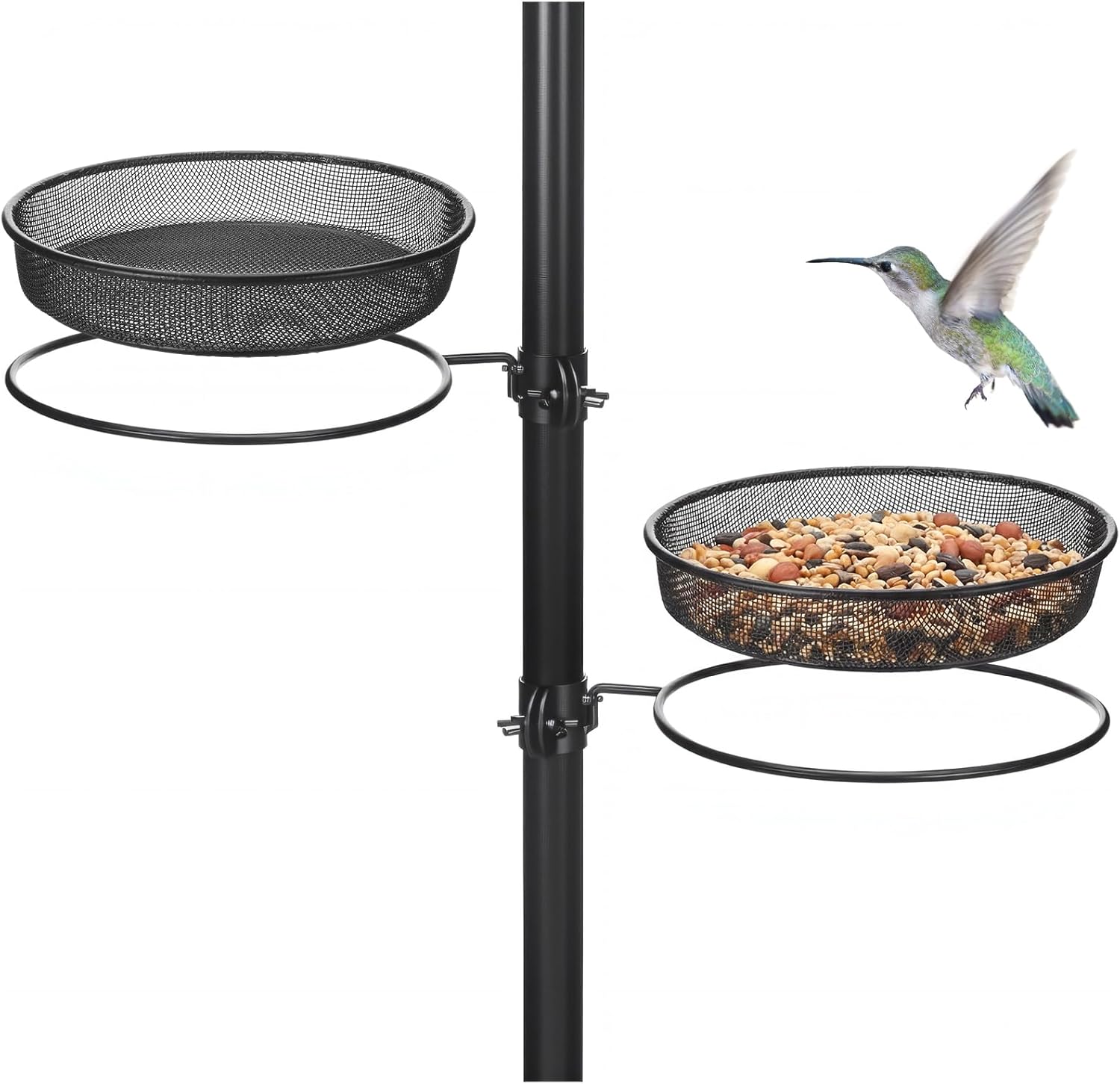 LemonRoad 2 Pack Bird Feeder Pole Accessories Heavy Duty Mesh Seed Trays with Rings for 1'' Poles Hummingbird Feeders Wild Bird Feeding Stations Outdoor Garden Backyard Decor(Not Include Pole)