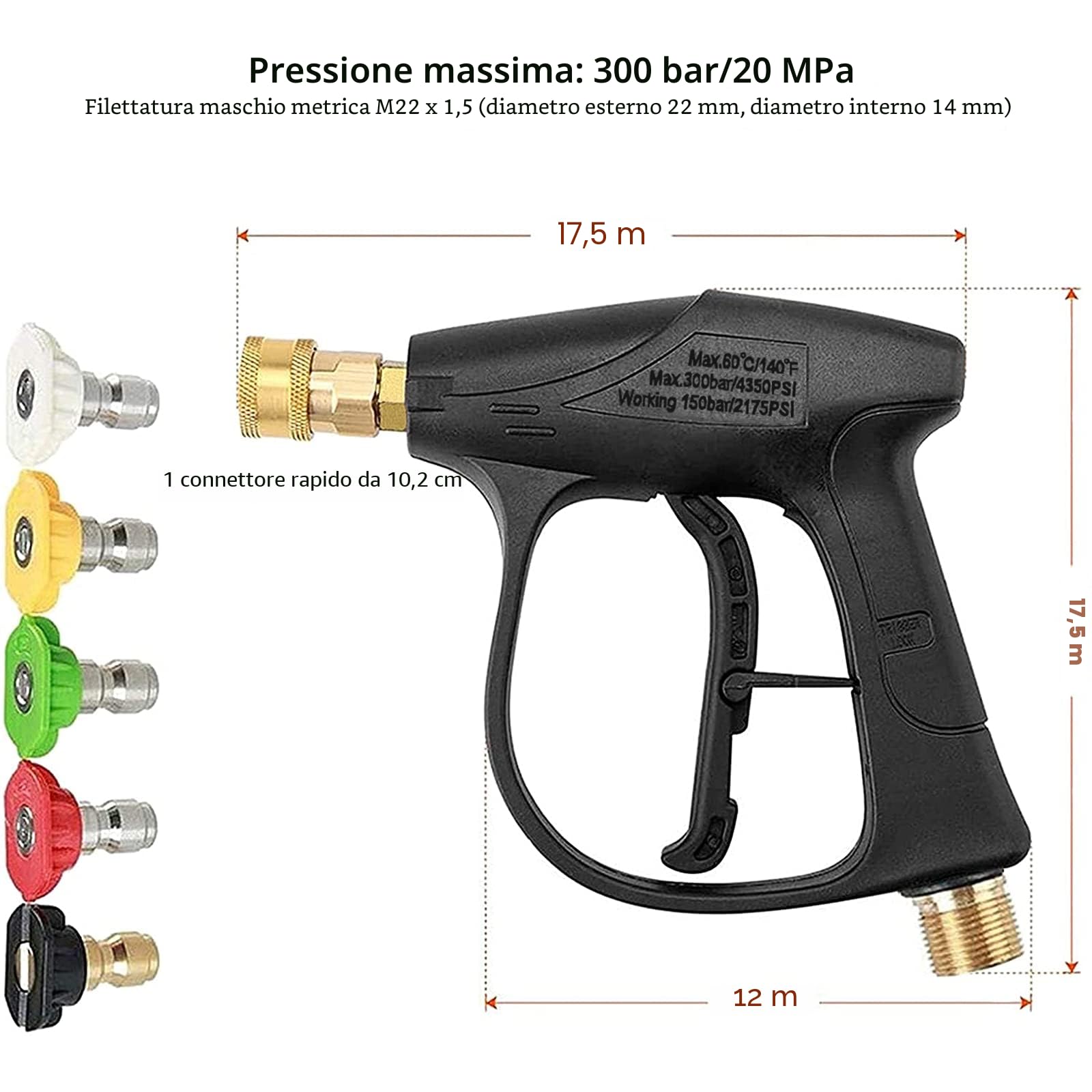 Stone Banks Pistola a Spruzzo per Idropulitrice con 5 Ugelli a Spruzzo, 4000 PSI Pistola per Schiuma di Neve a sgancio rapido da 1/4", Pistola a Spruzzo con Filettatura Metrica M22 per Pulizia Auto