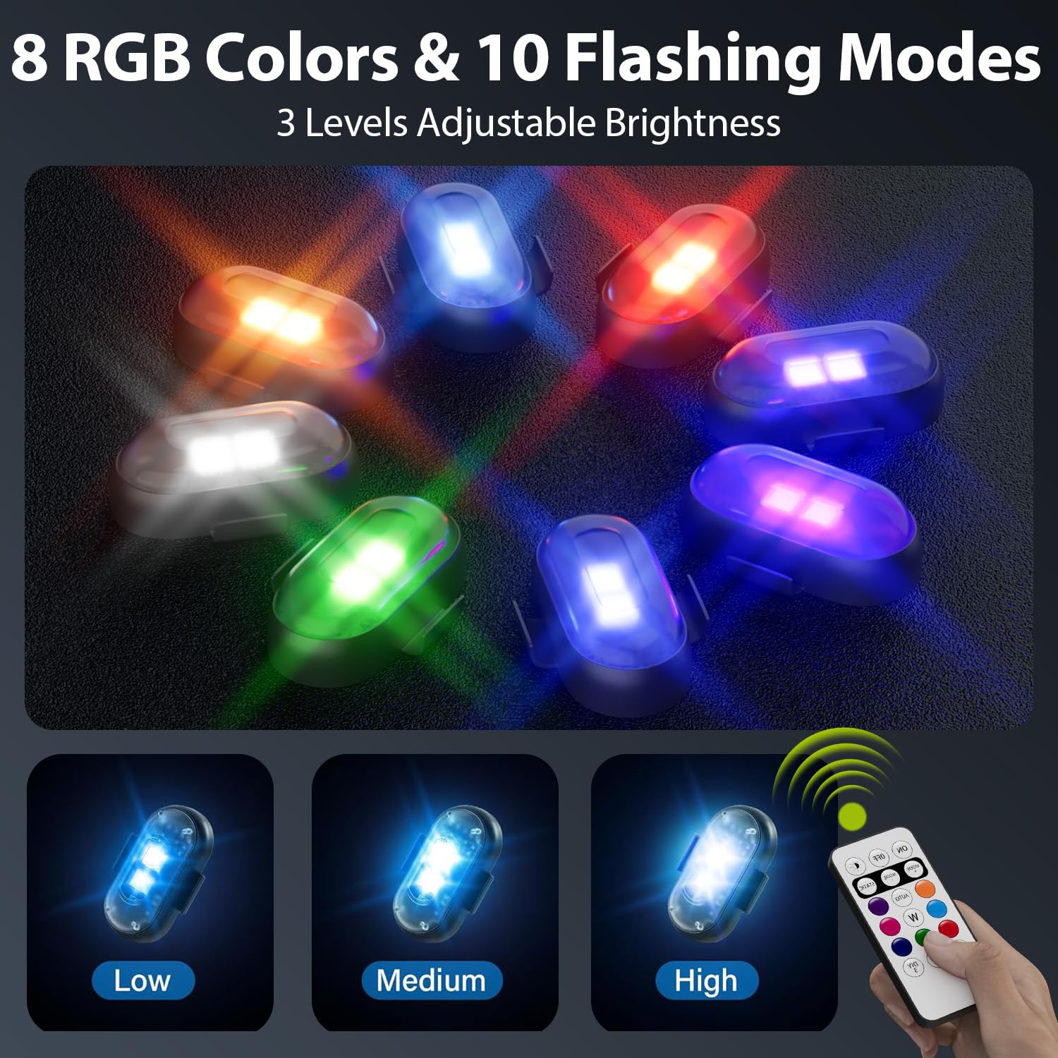 2025 Upgrade Wireless LED Lights for Car-4PCS Interior Ambient Strobe Light with Remote, USB-C 80 Hours 8 Colors IP65 Waterproof Rechargeable Underglow Light for Cars, Trucks, eBike, Motorcycle