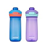 Jessie Kids Water Bottle Leak-Proof Lid 14oz Dishwasher-Safe Fits Most Cup Holders 2-Pack Blue Poppy/Coral & Amethyst/Jade