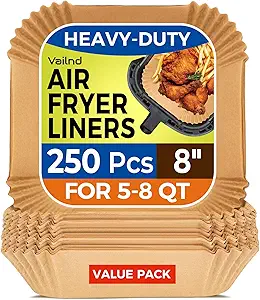 250 Pcs 8" Square Air Fryer Liners Disposable, Unbleached Parchment Paper Liners for Airfryer Basket, Non-Stick & Leakproof Baking Paper for Oven Roasting