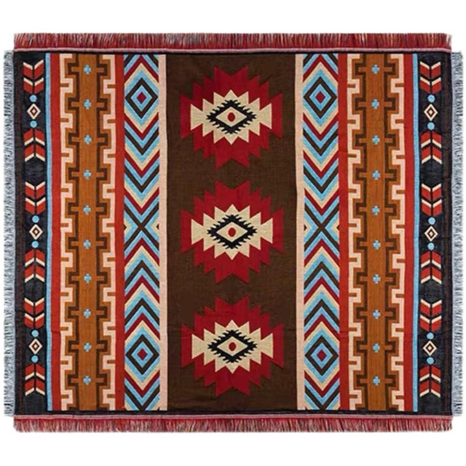 Couverture ethnique bohème marron 180x340 pour tapis de plage et voyage