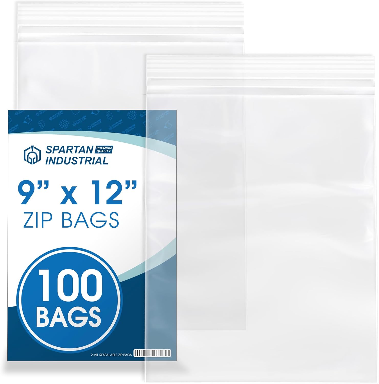 Spartan Industrial - 2 Mil Clear Reclosable Zip Plastic Poly Bags with Resealable Lock Seal Zipper - 9" X 12" (100 Count)