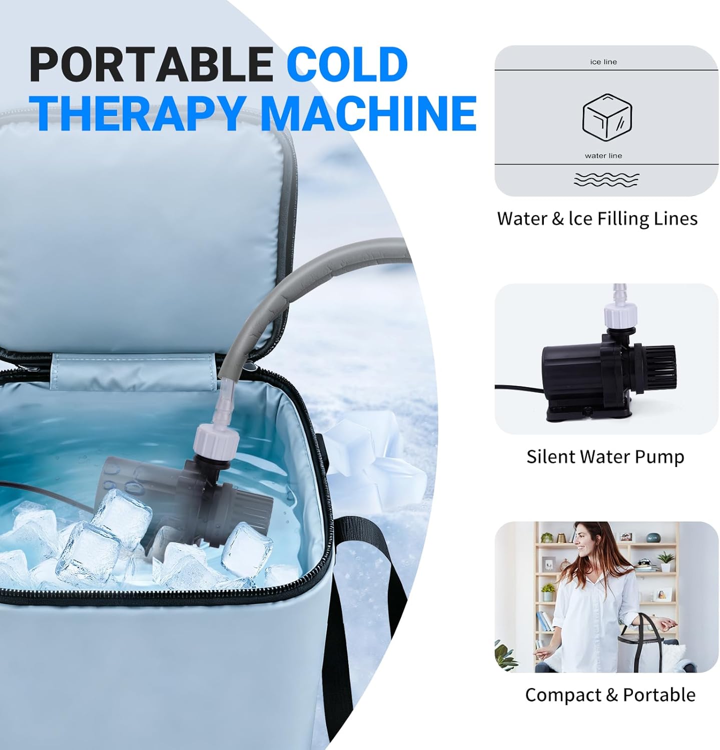 Cold Therapy Machine, Portable Ice Machine for Knee After Surgery，Programmable Knee Replacement Recovery System, Cryotherapy for Post Surgery Recovery Sports Injuries, Reduce Swelling, Gray