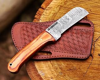 Custom Handmade Damascus steel Bull cutter knife , cowboy knives with pancake leather sheath - LH LIMASSOL
