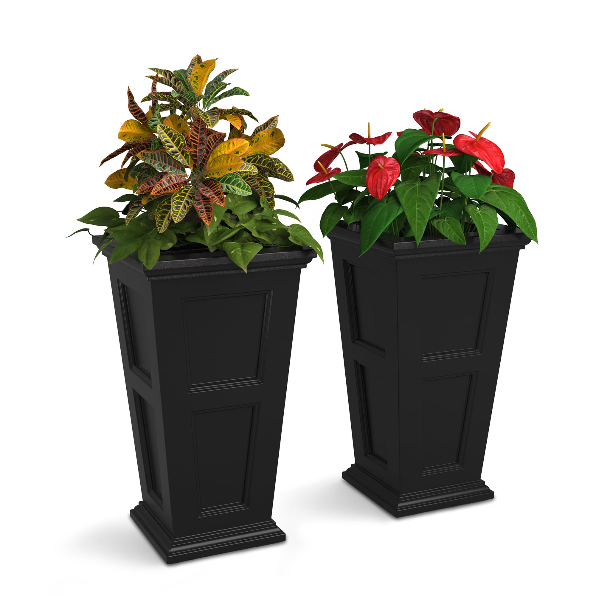 Mayne Fairfield 28in Tall Planter 2Pack - Black - 16in L x 16in W x 28.3in H - Polyethylene - Built-in Water Reservoir (7847-B)