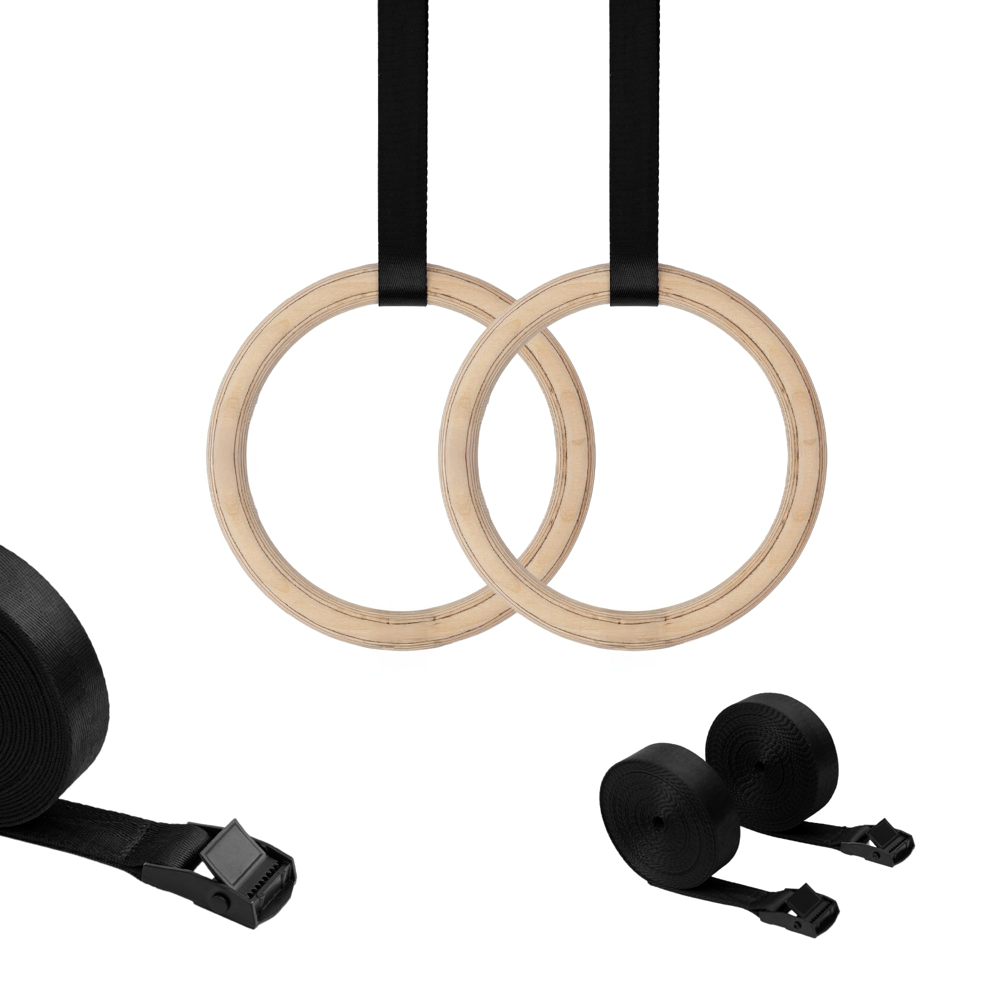 MAMOI® Gymnastics Rings Wood - Gymnastics Rings for Full Body Workout Calisthenics, Gymnastics Rings with Straps and Bag for Indoor Use