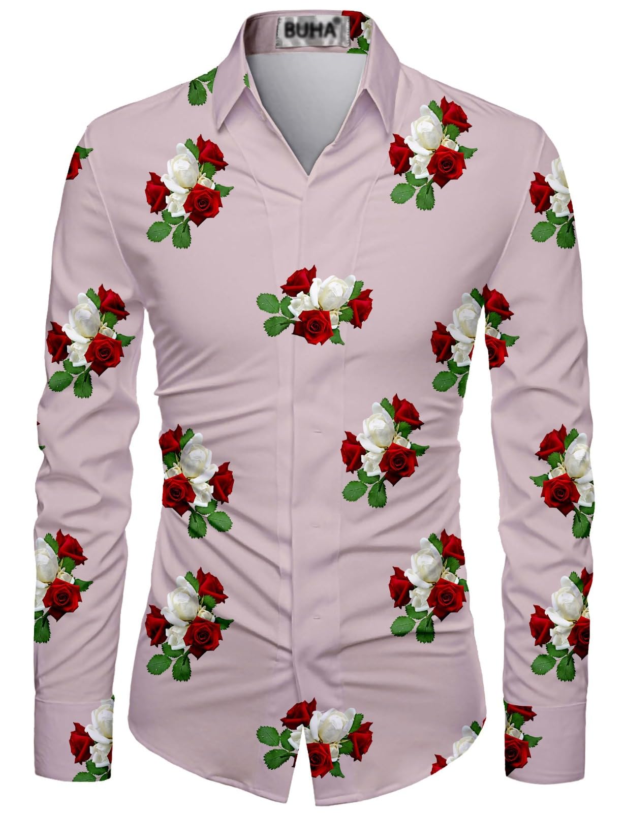 Men’s Digital Printed Floral Design Shirt Fabric – Unstitched 2.25 Meter Pure Cotton Material for Stylish Casual Wear – Light Pink Rose Pattern-image-10