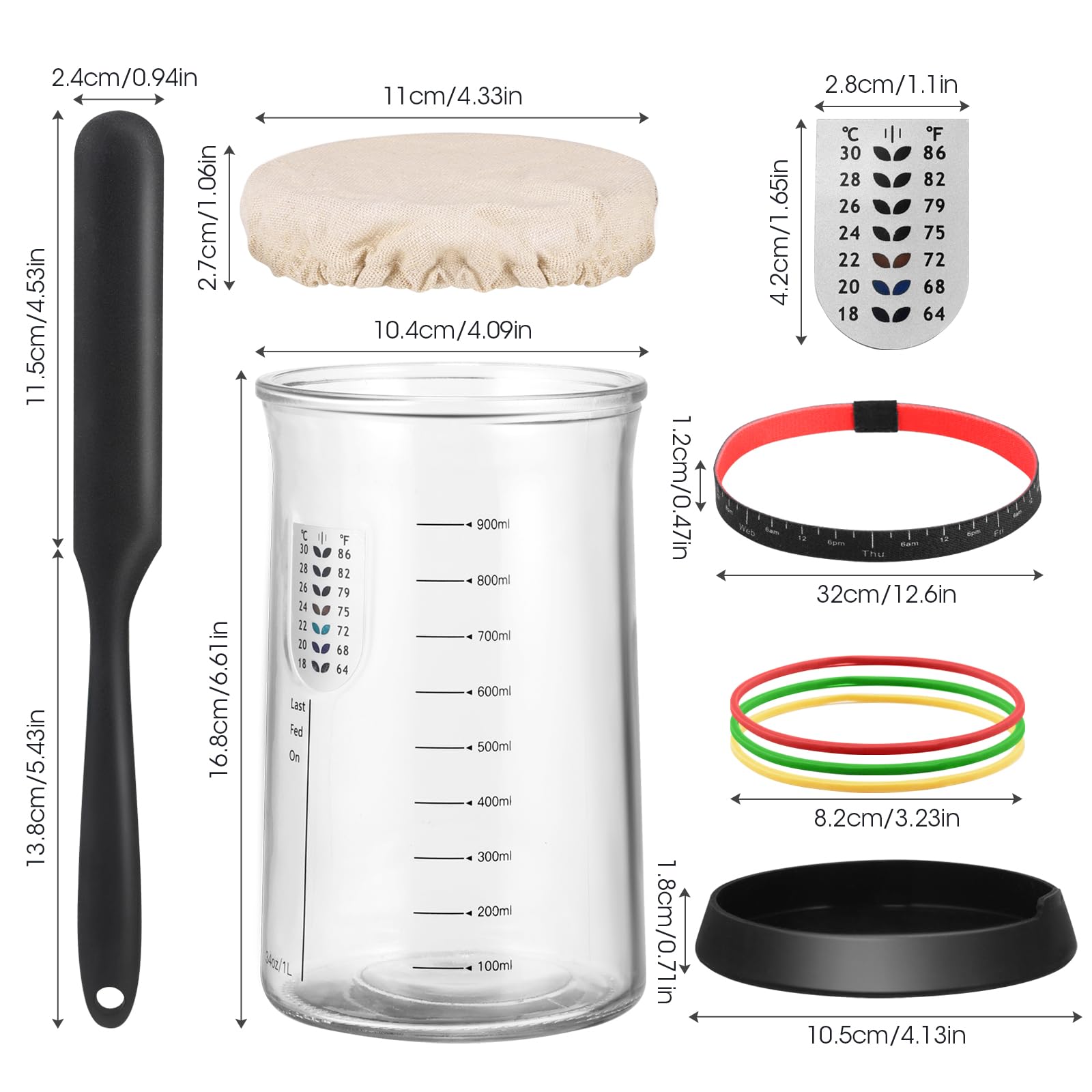 Kit de démarrage pour levain de 1,417,5 g avec bocal en verre, grattoir en silicone