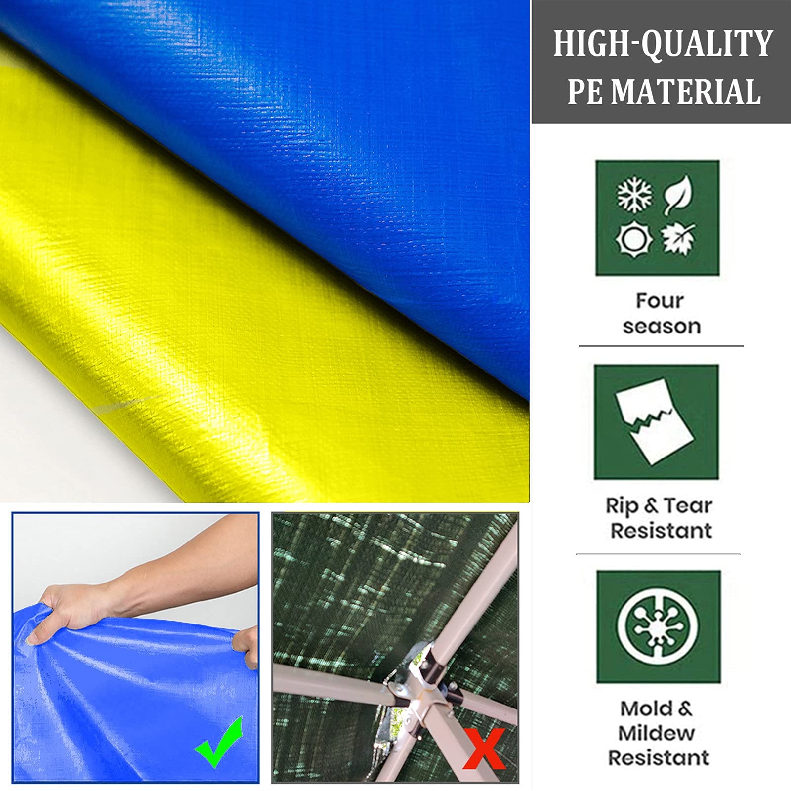 Bâche de Protection, Bâche imperméable 160g/m² avec Oeillets Feuille de bâche PE à usages Multiples pour Camping en Plein air pêche Housse de Meubles de Jardin,6x7m/19.68x22.96ft