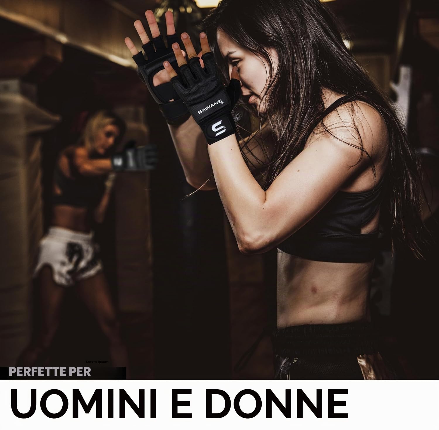 SAWANS Guanti da Boxe Uomo Donna Mezza Dito Kickboxing Sparring Arti Marziali Muay Thai