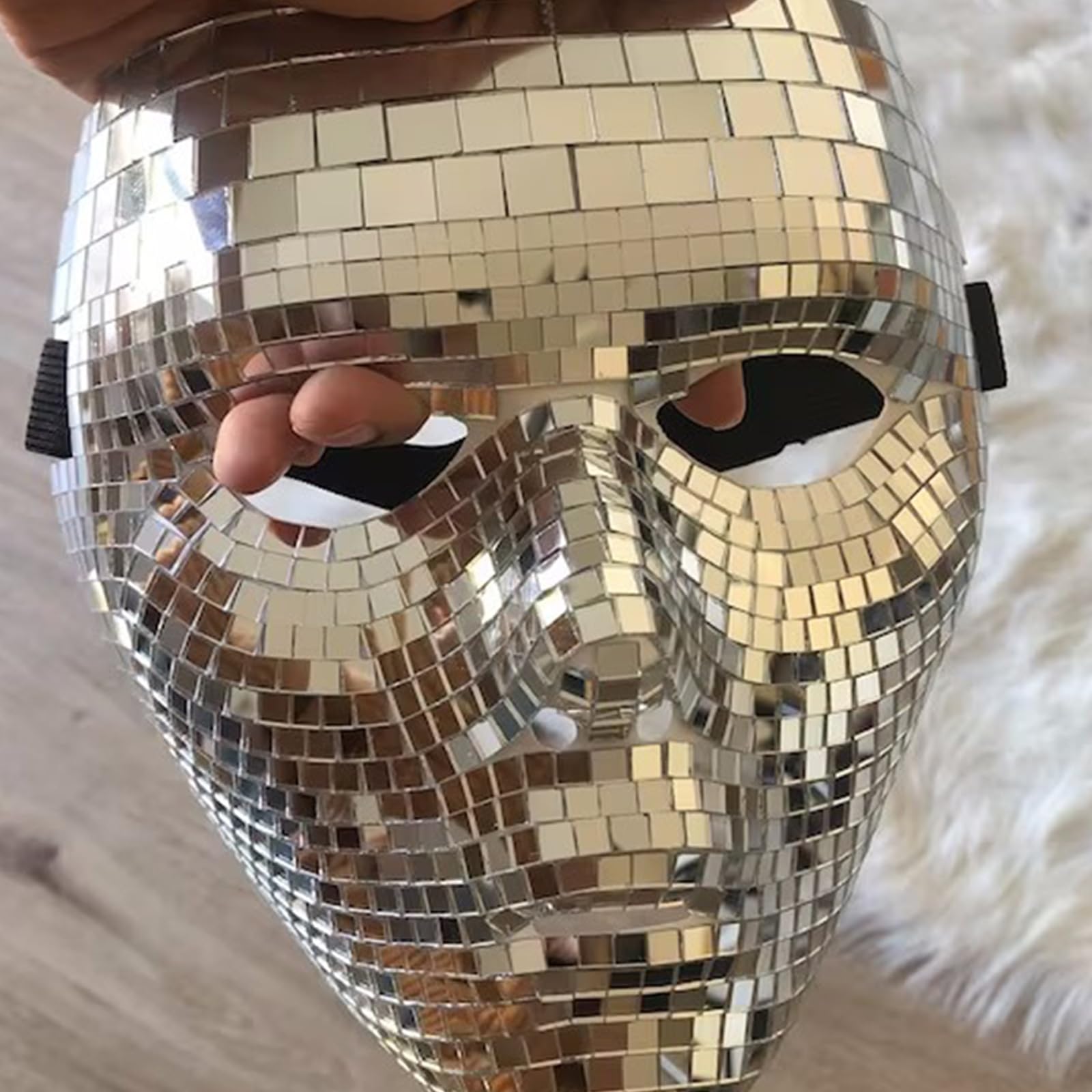 Wnvivi Disco Ball Glitter Masker, Maskerade Spiegel Masker voor Mannen en Vrouwen, Halloween Gezichtsbedekking, Party Disco Masker voor DJ Stage(17x20cm