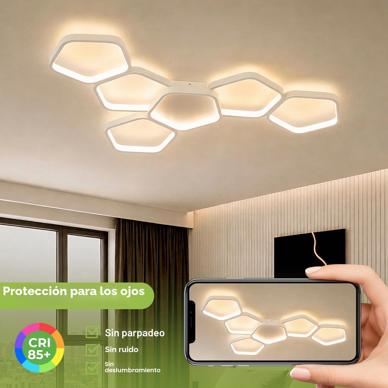 OTREN Lámpara Techo Regulable con Mando a Distancia, 88 cm 58W, 3000K-6500K, Luz Nocturna, Temporizador y Función Memoria,Plafón LED Moderna para Salón, Dormitorio, Cocina