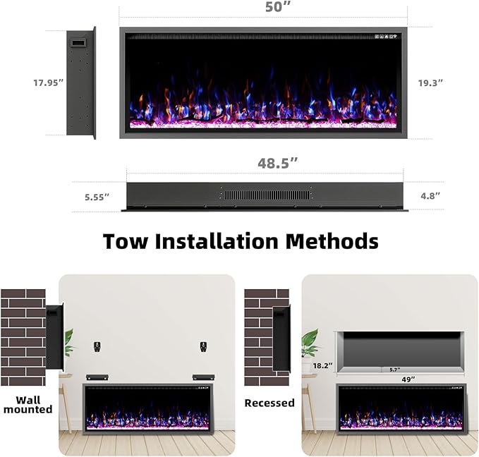 Chimenea Eléctrica Kucreiheat 50 Pulgadas Negro 1500W miniatura 6