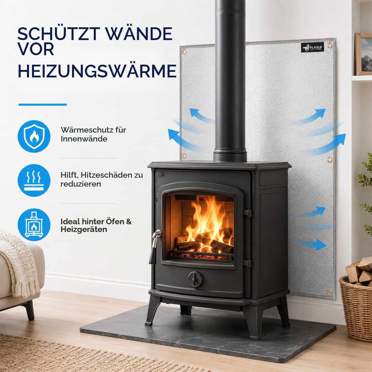 FLASLD Aluminium-Hitzeschutzmatte für Grill, Herd, Ofen und Kühlschrank, feuerfeste Abdeckung und Bildschirmschutz für Deckgeländer vor Grill (101,6 x 121,9 cm)