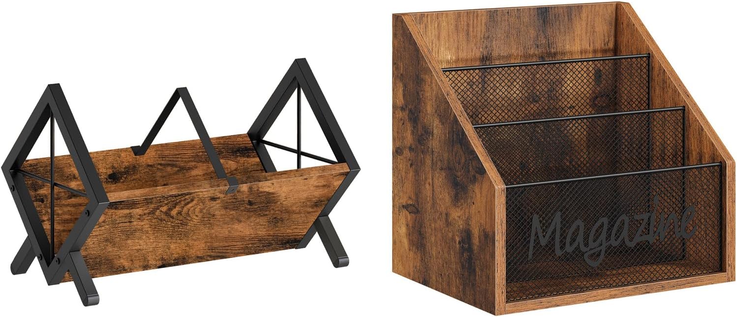 Vinyl Record Holder and Mail Organizer Countertop Bundle, Mail Basket for Magazines, Books, Newspapers, CJ06BR-MR02BR