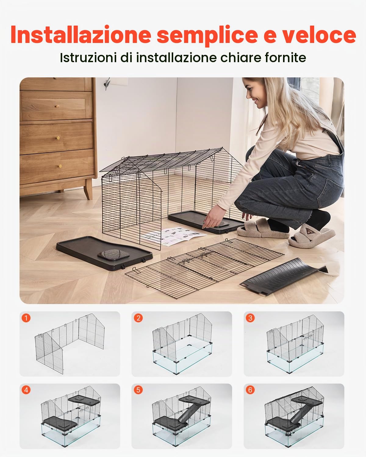 VEVOR Gabbia per Criceti, Habitat per Criceti Trasparenti con Visione a 360°, Gabbia per Piccoli Animali Domestici 29,5 x 17,3 x 24 Pollici con Bottiglia d'Acqua, Casa Portatile per Piccoli Animali