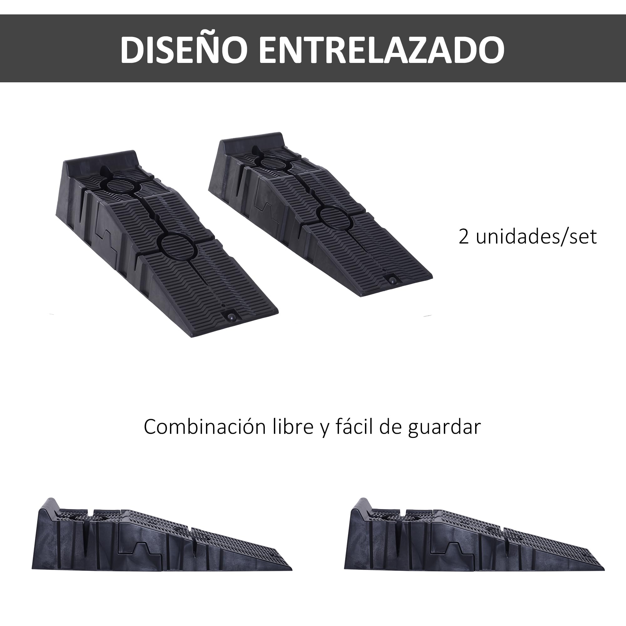 DURHAND Juego de 2 Rampas para Coche de Plástico SUV 91x30x21 cm Negro | Rampas Portátiles, Carga 3 Toneladas, para Coches Estándares, Furgonetas Pequeñas