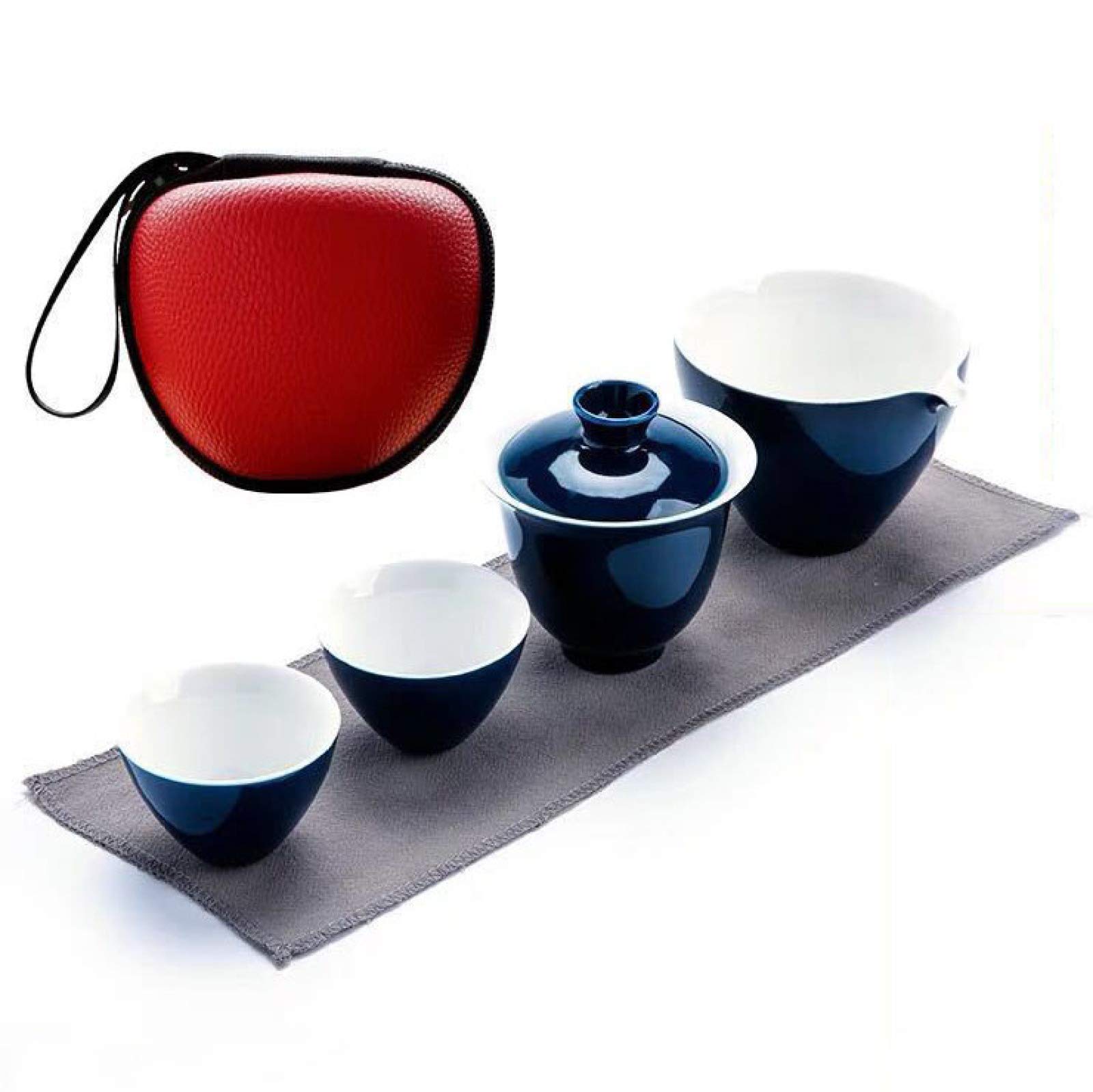 Tea Set All in Travel Tea Set Teapot with 2 Teacups Chinese Porcelain Tea Pot with Tea Bfor Business Travel Home Office,Blue Teapot/Blu