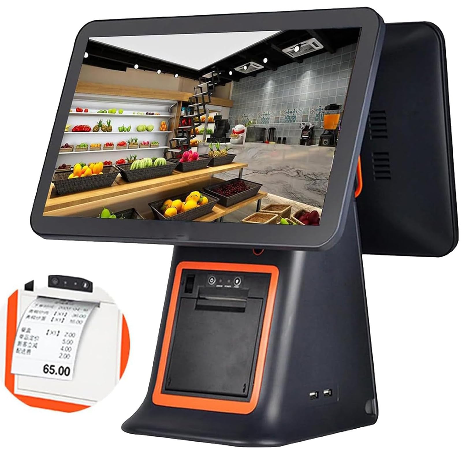 SENJINGHUA 15.6" Dual Touch Screen POS System,All-in-One Cash Register with Thermal Printer, 8GB RAM 128G SSD,Supports 30+ Languages,for Retail,Restaurant Black