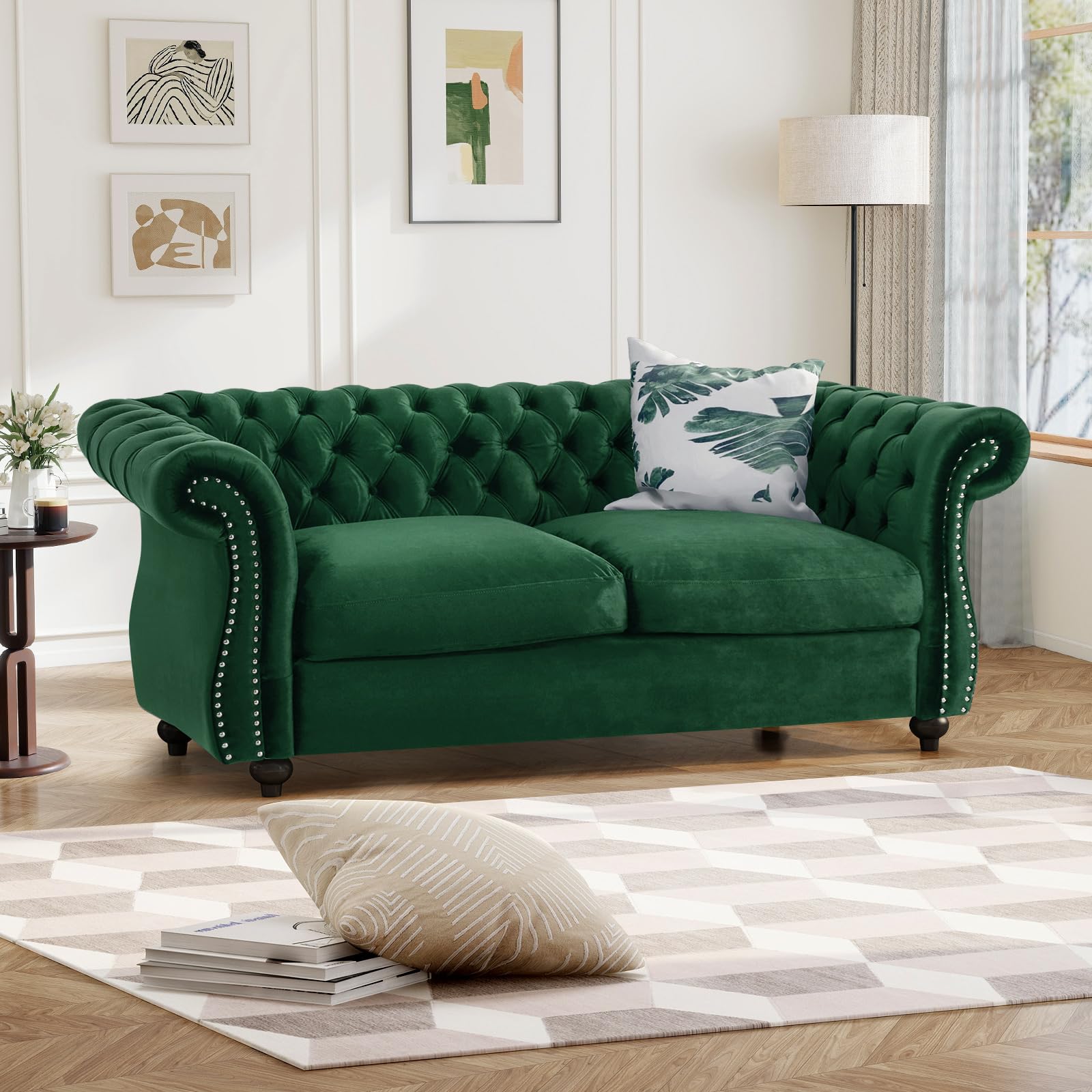 61"W Mid Century Modern Chesterfield Couch,Upholstered Velvet Loveseat Sofa with Button Tufted & Rolled Armrests,Comfy Deep Seat Sofa with Nailhead