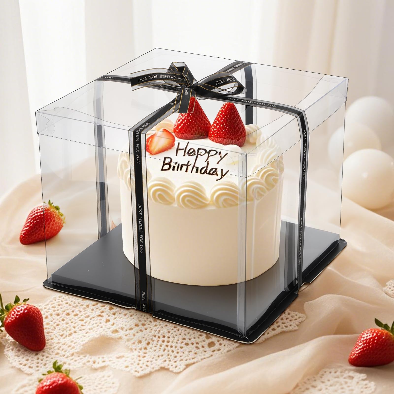 Cididu Paquete de 6 cajas grandes transparentes para tartas con cinta, cajas altas para tartas de 12 x 12 x 10 pulgadas, cajas de embalaje transparentes escalonadas con tapa, recipientes de regalo