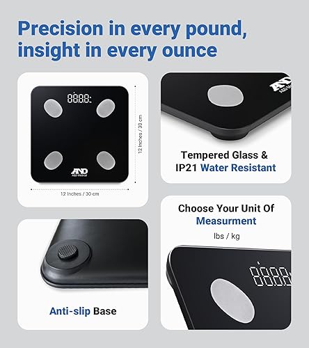 Miniatura 5 de A&D Medical Báscula inteligente para peso corporal, UC-450BLE, báscula de grasa corporal Bluetooth con IMC, composición corporal, báscula digital de