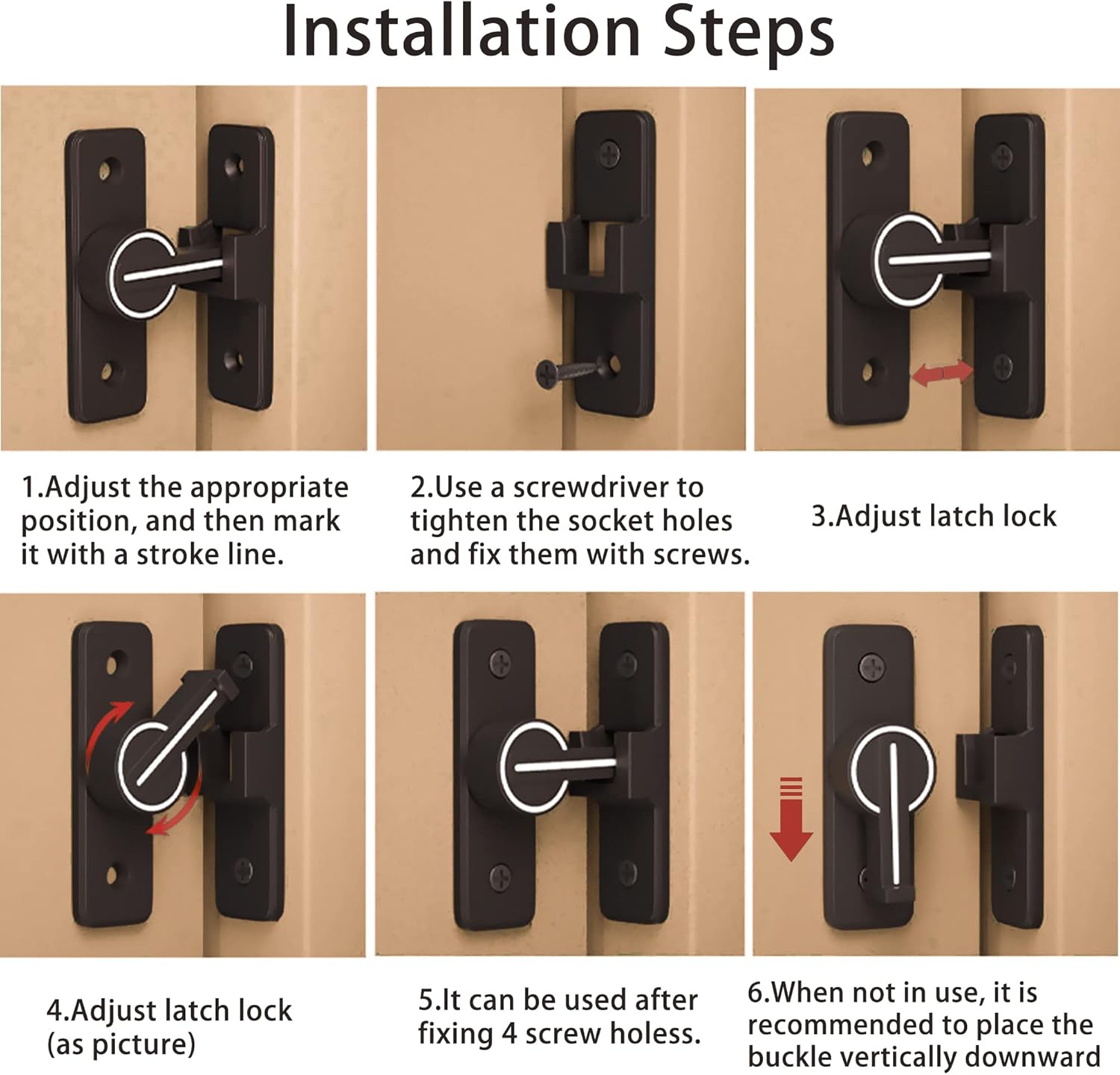 Indoor Gate Latches, 90 Degree Sliding Gate Latches Door Lock for Indoor, Outdoor, Garden, Bathroom