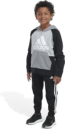 Miniatura 4 de adidas Conjunto de chaqueta y pantalones deportivos de felpa francesa con cremallera frontal para niños