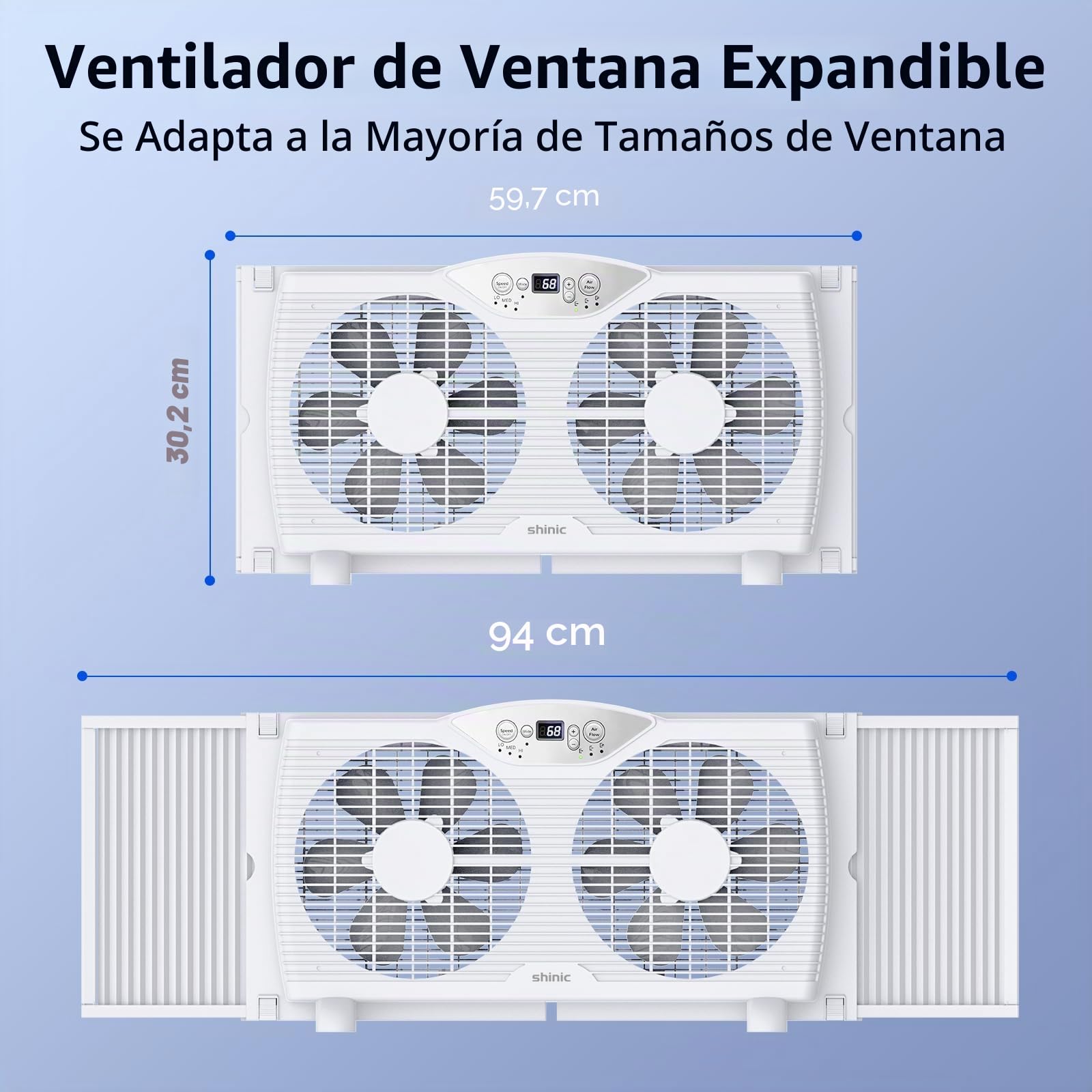 shinic Ventilador de ventana doble con control remoto, cuchillas de 9 pulgadas, flujo de aire reversible, control de termostato, 3 velocidades, 3 funciones, ancho expandible de 23.8 a 37 pulgadas,