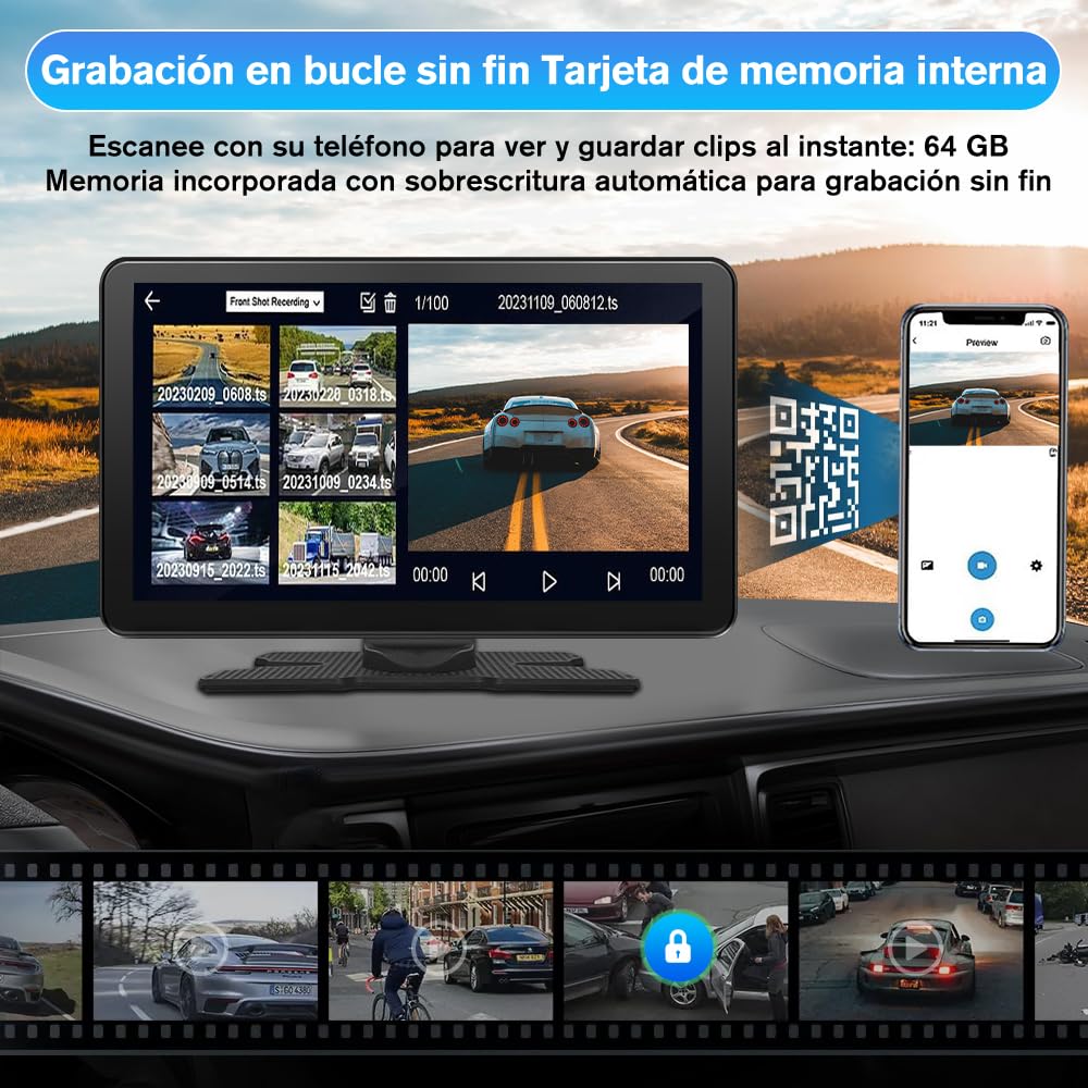 AWESAFE 9”Pantalla de Coche CarPlay/Android Auto/MirrorLink Inalámbrico, Reproductor de Pantalla Tactíl Admite 4K Dash CAM/Cámara de Trasera/Bluetooth/USB/SD/FM/Control por Voz