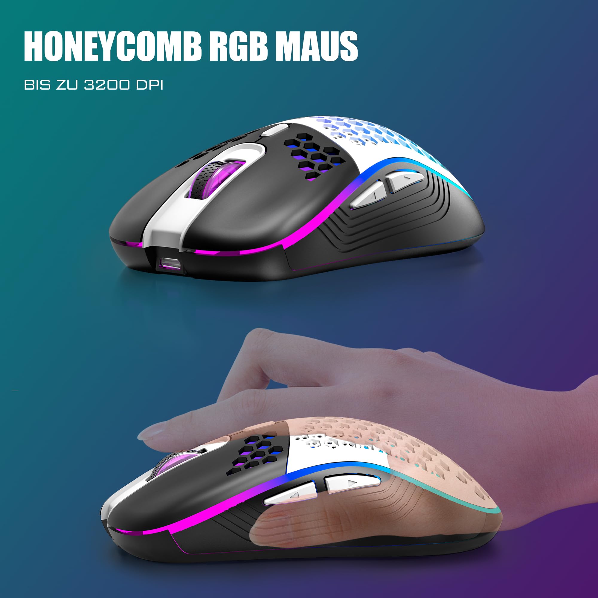 RedThunder 75% Wireless Gaming Tastiera e Mouse Set, DE TKL Layout, 85 tasti, Ricaricabile Compatto, Mouse Ultraleggero 7200DPI con Costruzione Honeycomb per PC Mac PS5 Xbox Gamer (Bianco-Nero)
