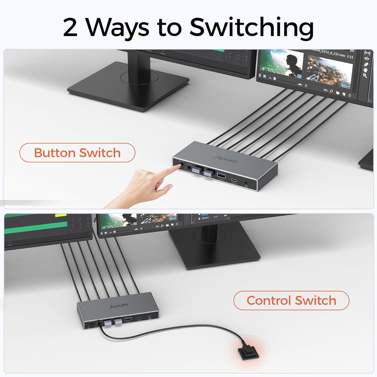 Alxum Displayport KVM Switch 2 Monitors 2 Computers,4K 60Hz KVM Switch Display Port with 4 USB 3.0 Port,2 in 2 Out DP KVM Share Dual HDMI Monitors Keyboard Mouse Printer,Wired Remote