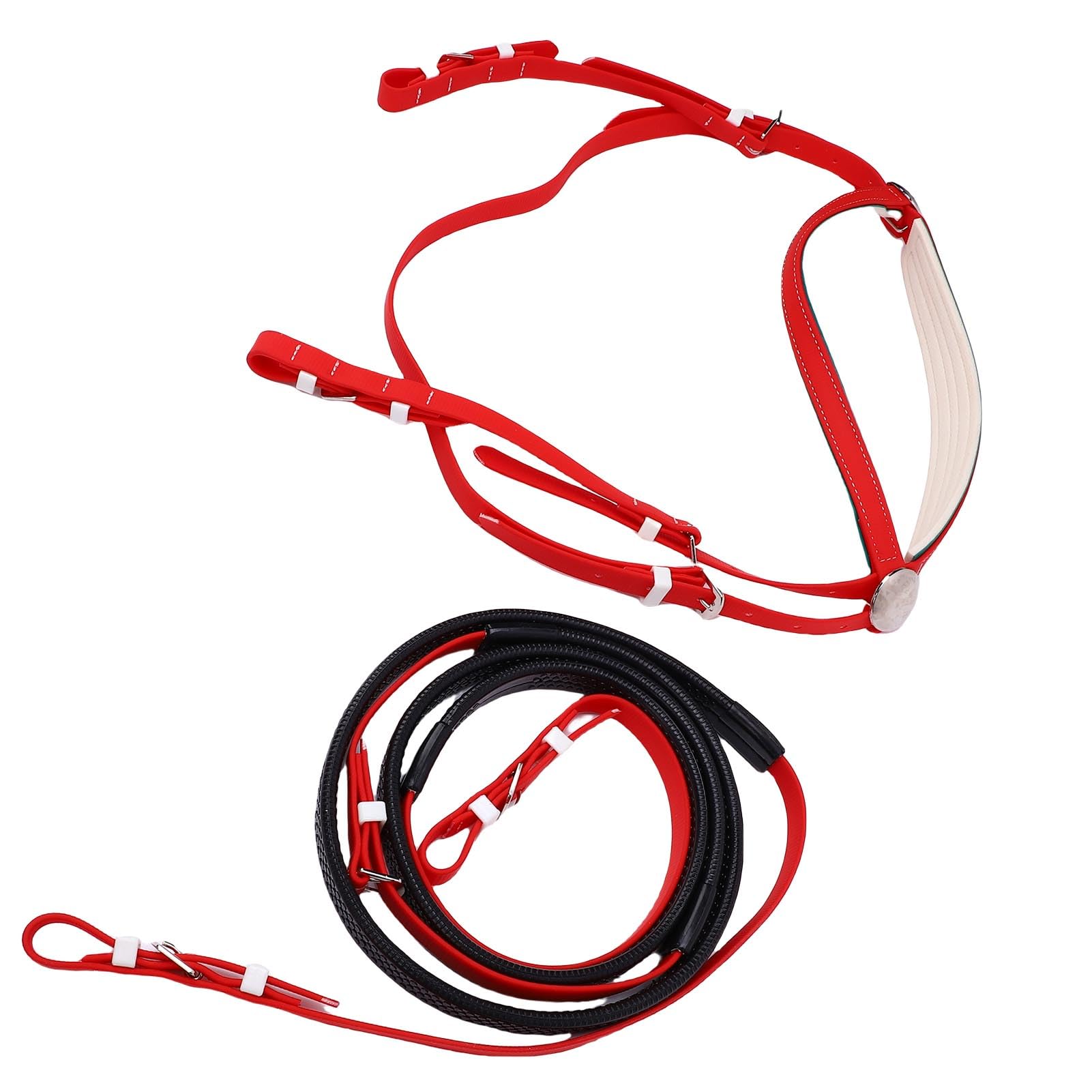 AMONIDA Set Cavezza e Redini per Cavallo, Set Cavezza in Nylon e Pelle PU in PVC, di vestibilità Comoda con Redine a Lunghezza Regolabile, Ideale per Competizioni Equestri, Allenamento, Equitazione